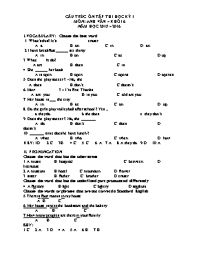 Đề cương ôn thi học kỳ 1 môn Tiếng Anh Lớp 6 - Năm học 2015-2016